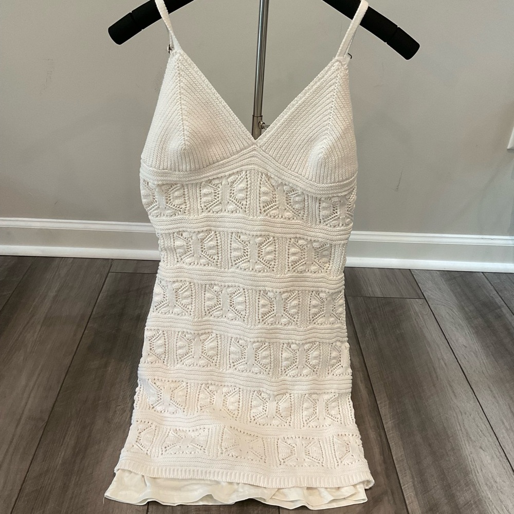 Olive & Oak Cream Crochet Knit Mini Dress